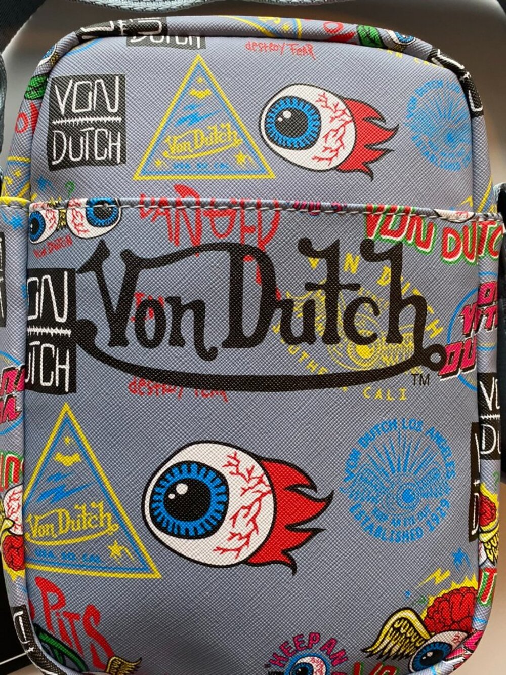 NWT Von Dutch Gray Flying Eye Allover Y2K Crossbody Bag